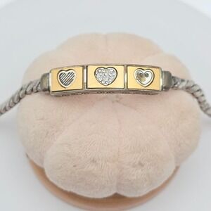 BRIGHTON "Golden Bridge" ID Bracelet Heart Trio Crystal Gold & Silver‎ Plate 8"